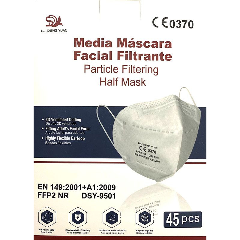 Mascarilla protección FFP2 Certificado CE (45uds)